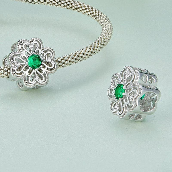 925 Sterling Silver Four Leaf Clover Beaded Bracelet Charms & Pendants