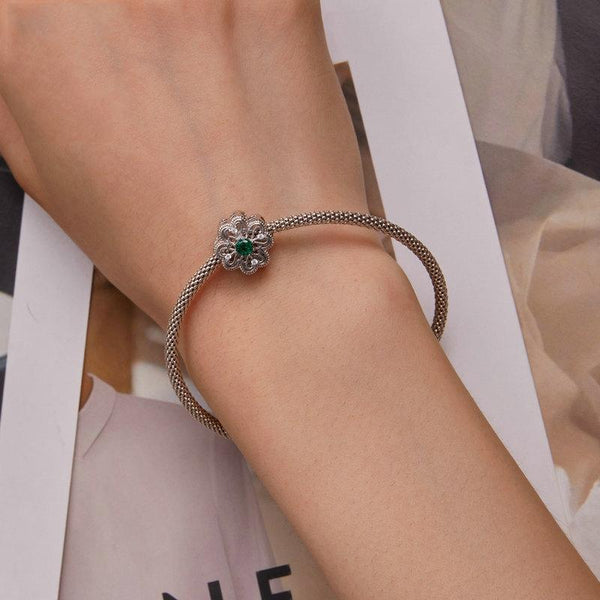 925 Sterling Silver Four Leaf Clover Beaded Bracelet Charms & Pendants