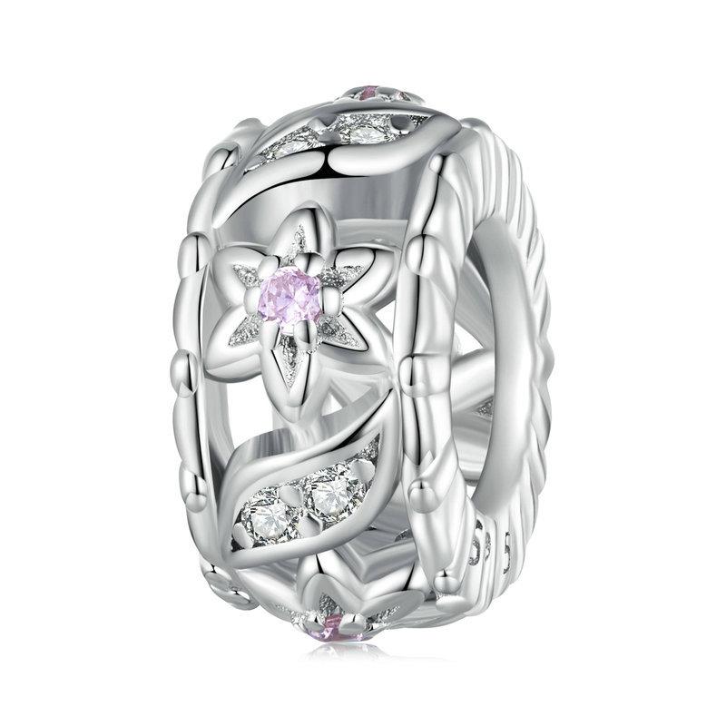 925 Sterling Silver Flower Hollow Pattern Bracelet With Zircon Beads Charms & Pendants