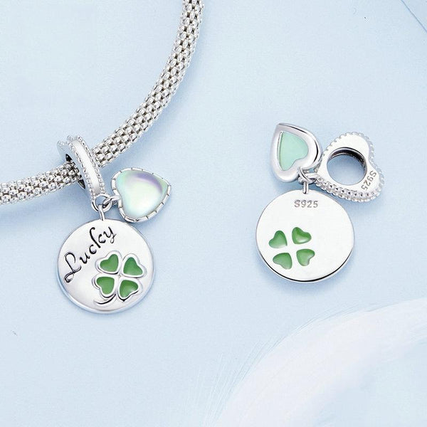 925 Sterling Silver Gold Plated Heart Clover Bracelet Pendant Bracelets