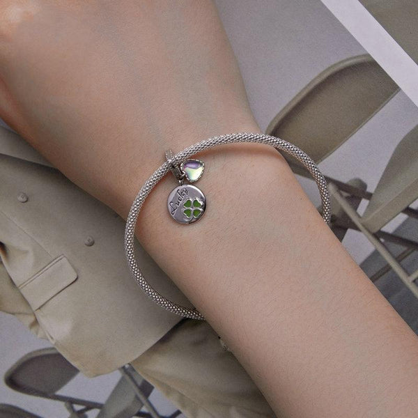 925 Sterling Silver Gold Plated Heart Clover Bracelet Pendant Bracelets