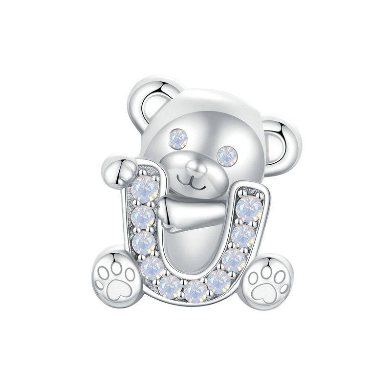 925 Sterling Silver Valentine's Day Bear Beads Craft Beads