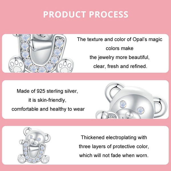 925 Sterling Silver Valentine's Day Bear Beads Craft Beads