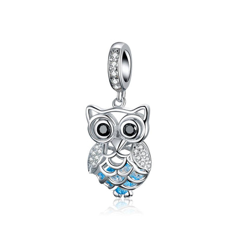 925 Sterling Silver Blue Zircon Owl Pendant For Diy Bracelets Movable Style Charms & Pendants