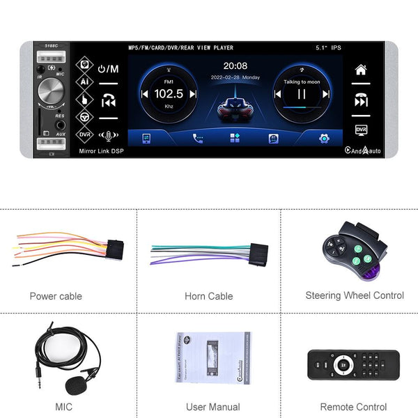 5.1 Inch Ips Capacitive Carplay Player Single Button Control Other Car Audio