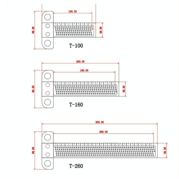 Woodworking T Shaped Hole Marking Ruler Red Measuring Tapes & Rulers
