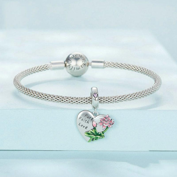 925 Sterling Silver Lotus Flower Love Zirconia Bracelet Charm Charms & Pendants