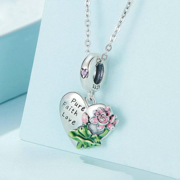 925 Sterling Silver Lotus Flower Love Zirconia Bracelet Charm Charms & Pendants