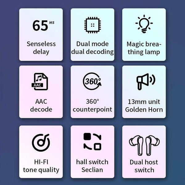 Low Latency Wireless Bluetooth Game Earphones With Colourful Lights Digital Display Earbuds