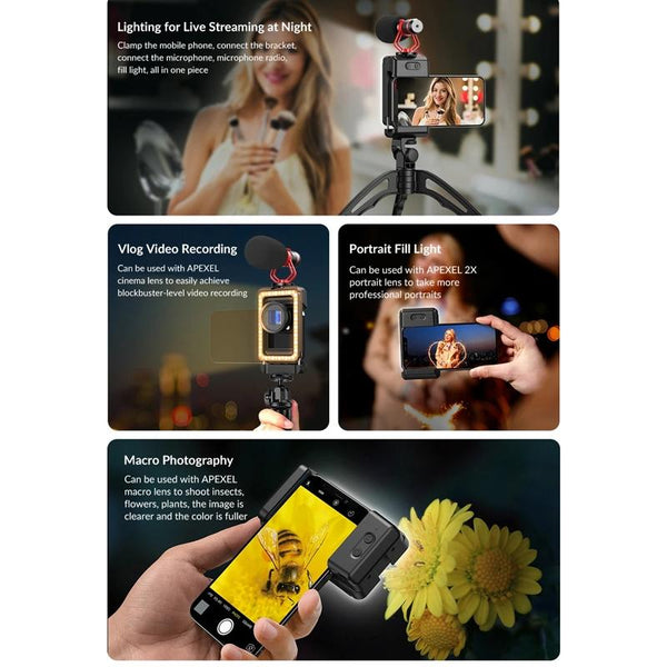 Universal Phone Clip With Multifunctional Fill Light 1 / 4 & M17 M37 Thread Interface Selfie Lights