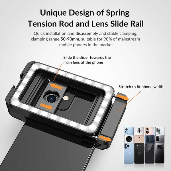 Universal Phone Clip With Multifunctional Fill Light 1 / 4 & M17 M37 Thread Interface Selfie Lights