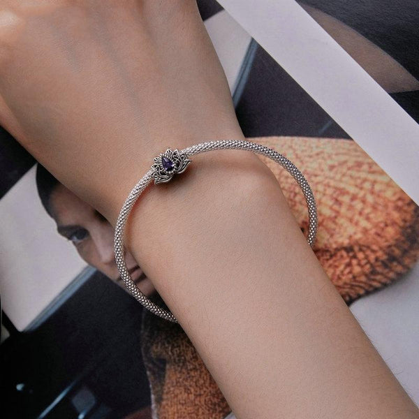 925 Sterling Silver Zircon Lotus Bracelet Bracelets