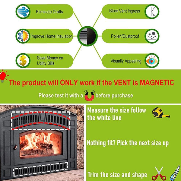 2 Pack Magnetic Fireplace Draft Stopper 91.44 X 10.16Cm Block Cold Air Fireplace & Stove Accessories