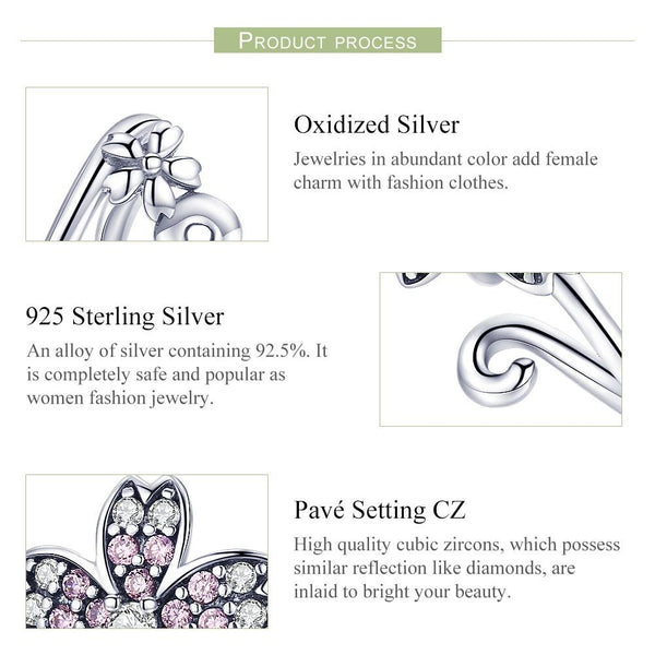 925 Sterling Silver Floral Diy Bracelet Charm Charms & Pendants
