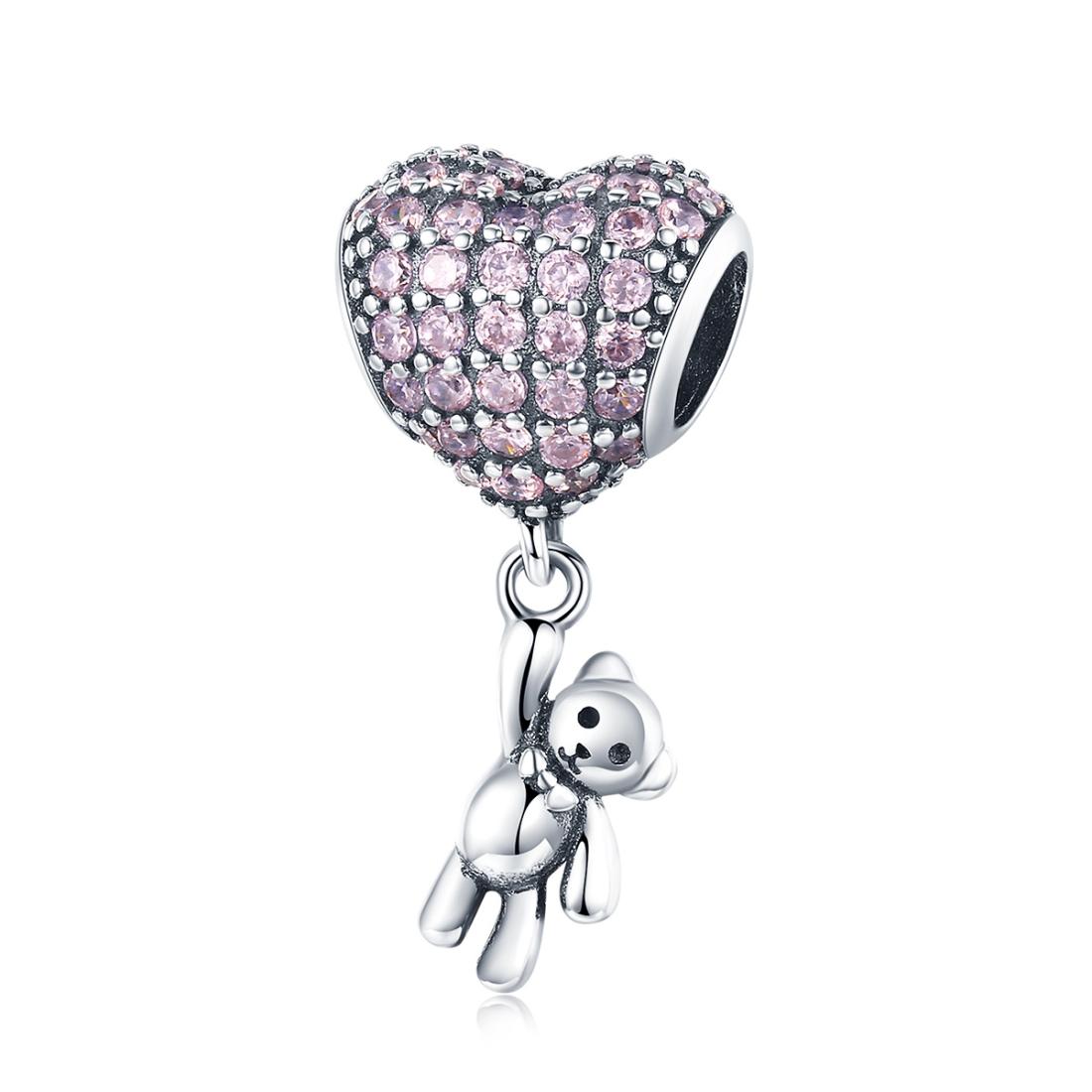 925 Sterling Silver Bear Balloon Bracelet With Zirconium Diamond Beads Style Charms & Pendants
