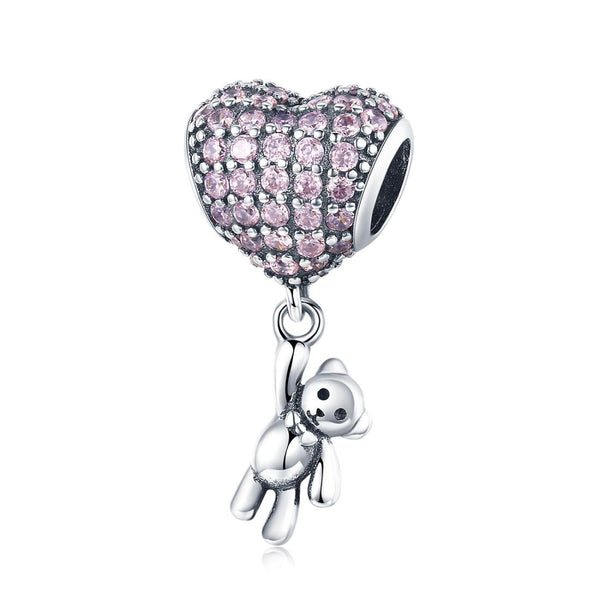 925 Sterling Silver Bear Balloon Bracelet With Zirconium Diamond Beads Style Charms & Pendants