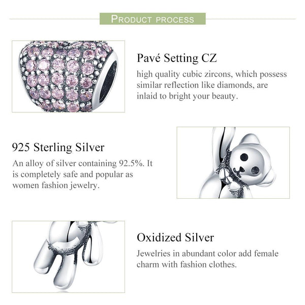 925 Sterling Silver Bear Balloon Bracelet With Zirconium Diamond Beads Style Charms & Pendants