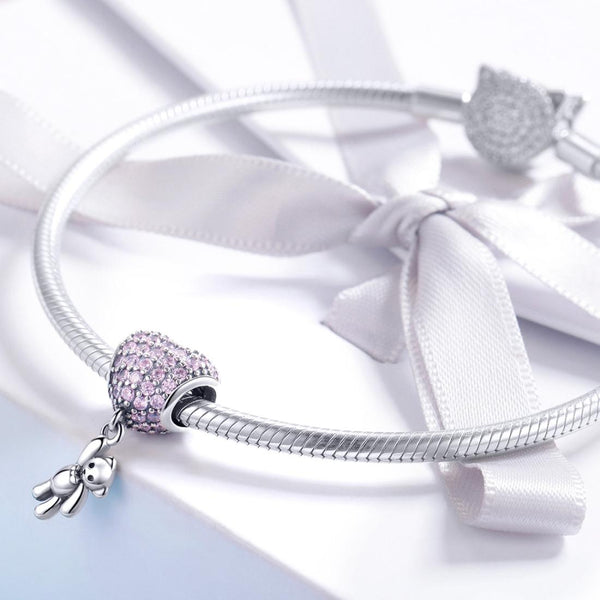 925 Sterling Silver Bear Balloon Bracelet With Zirconium Diamond Beads Style Charms & Pendants