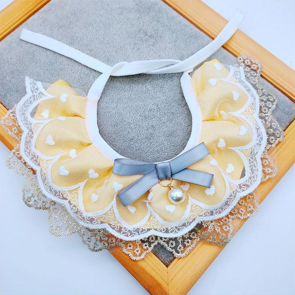 Pet Bib Saliva Towel Lace Pearl Pendant Dog Collar Size Xs Dog Collars