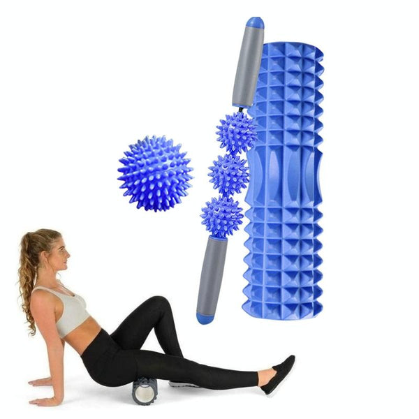 3 In 1 Eva Foam Roller Set 33Cm Length Blue Crescent Foam Rollers