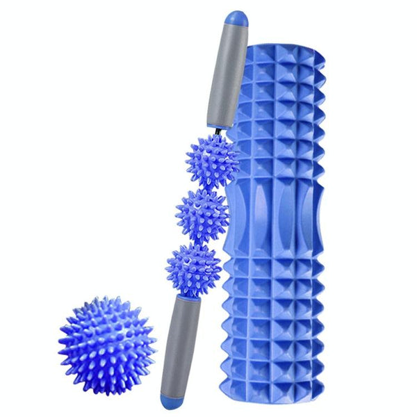 3 In 1 Eva Foam Roller Set 33Cm Length Blue Crescent Foam Rollers