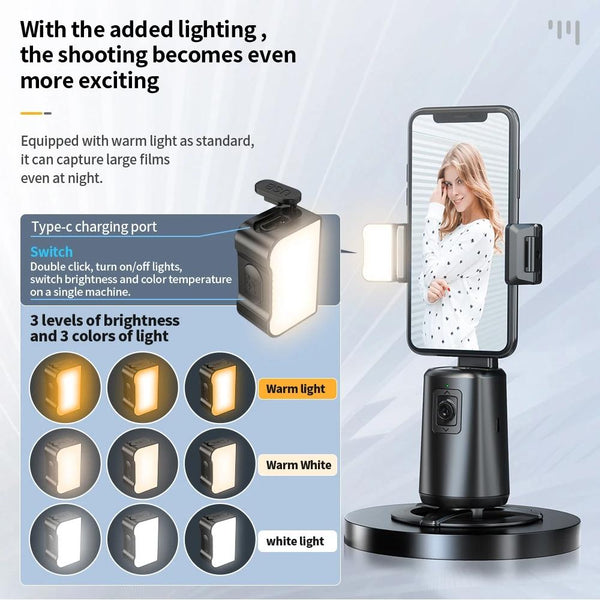 Auto Tracking Gimbal Stabilizer With Fill Light And Selfie Stick 360 Degree Rotation Stabilizers