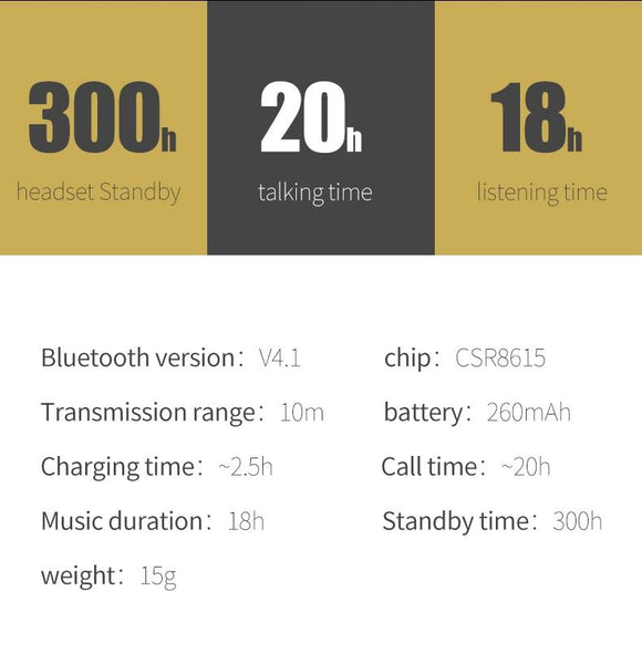 Wireless Bluetooth Earbud For Hands Free Calls And Music Large Battery Black Earbuds