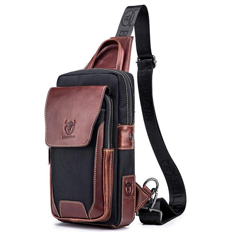 Leather Men Chest Bag Casual Shoulder Brown Bags