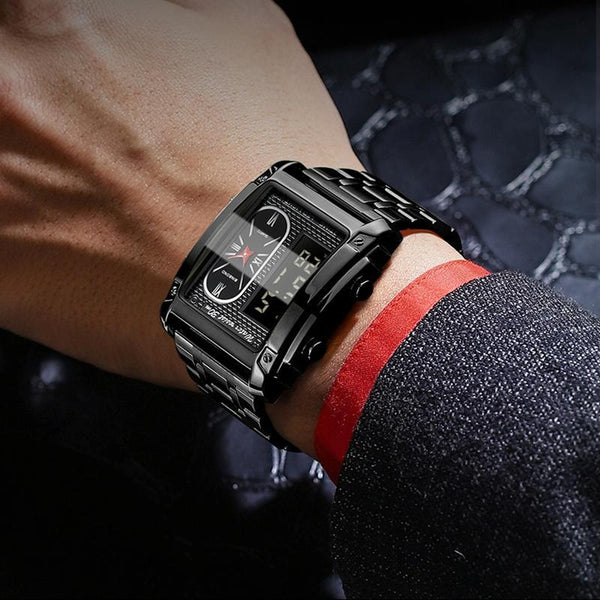 Waterproof Men Led Quartz Watch Multifunctional Luminous Black Steel Black Watches