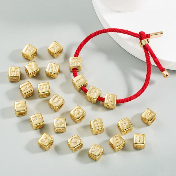 Brass Micro Inlaid Couple Red String Pull Diy Bracelet English Letter Beads Style K Charms & Pendants