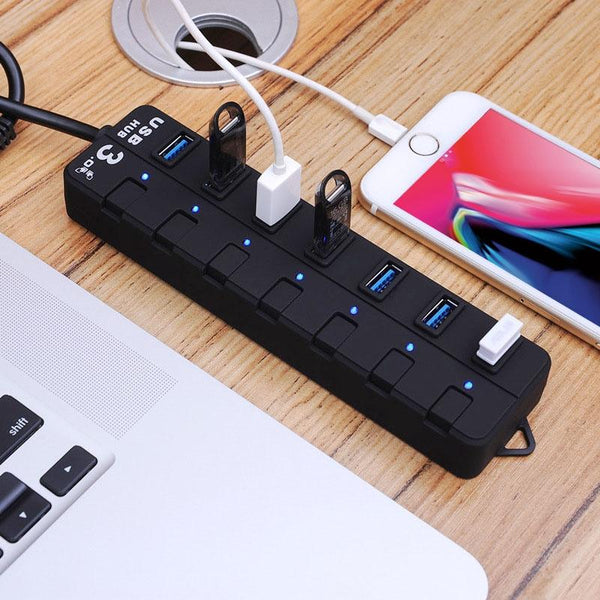 7 Port Usb 3.0 Hub With Individual Switches Black Usb Cables Hubs & Adapters