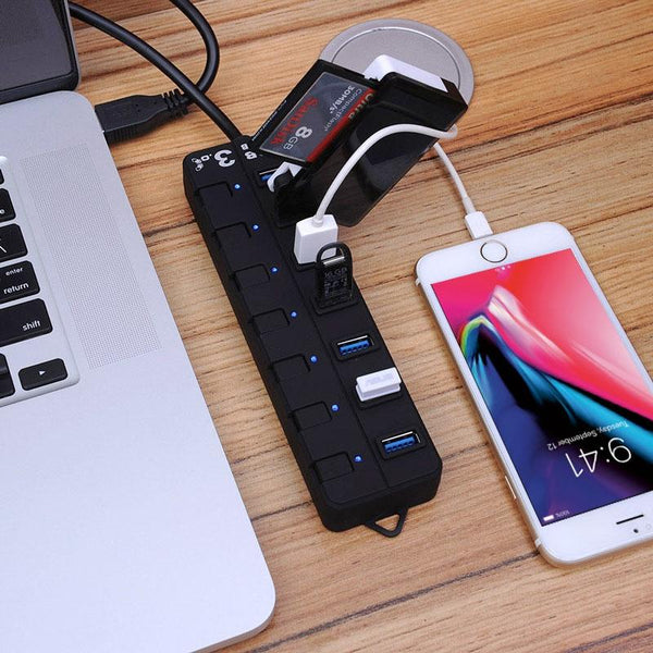 7 Port Usb 3.0 Hub With Individual Switches Black Usb Cables Hubs & Adapters