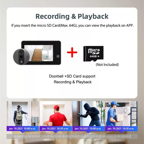 Smart Wifi Doorbell With Night Vision & Motion Detection 4.3 Inch Screen Smart Doorbells
