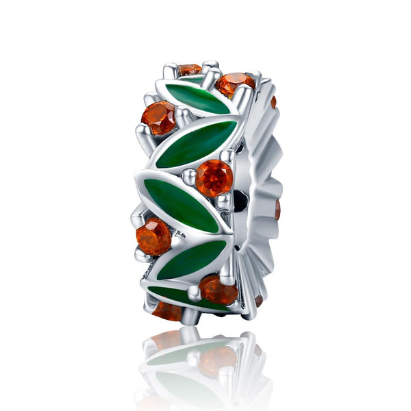 925 Sterling Silver Christmas Leaves Red Gemstone Inlay Accessory Charms & Pendants