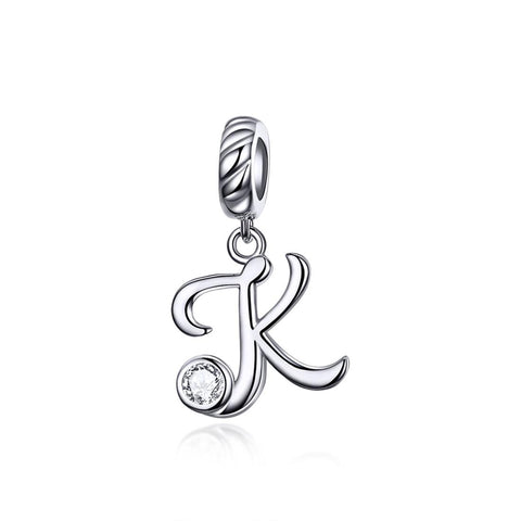 925 Sterling Silver 26 English Letter Pendant For Diy Bracelet Or Necklace Style K Charms & Pendants
