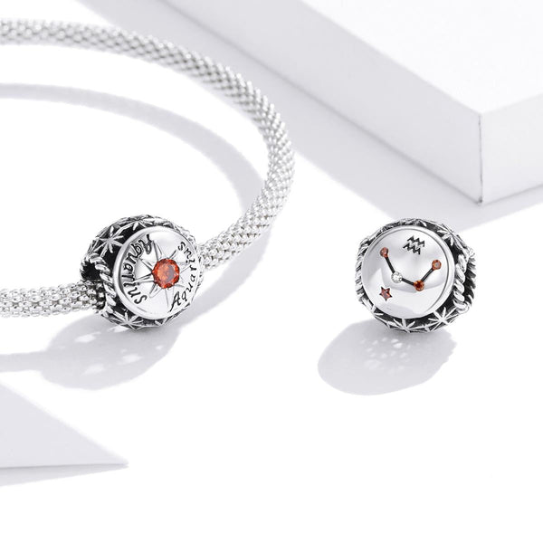 925 Sterling Silver Zodiac Zircon Bead Bracelet / Necklace Set Diy Aquarius Style Bracelets
