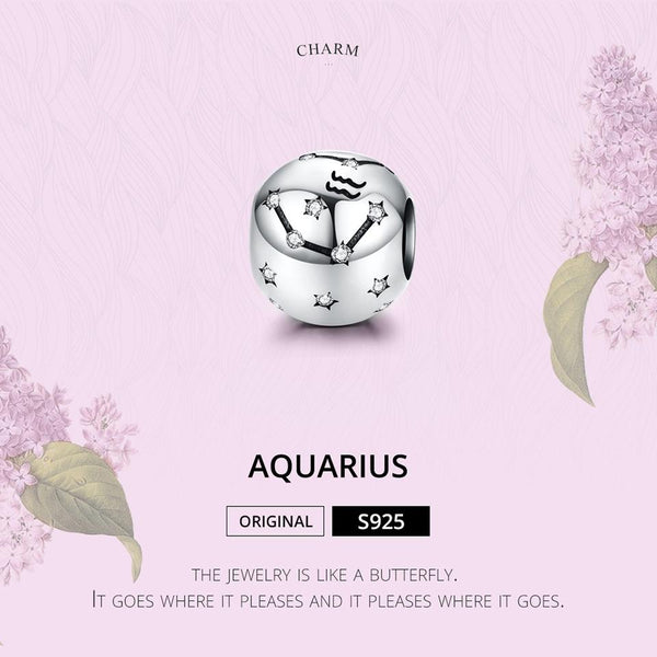 925 Sterling Silver Diy Zodiac Bracelet Beads Constellation Accessories Style Aquarius Charms & Pendants