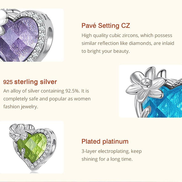 925 Sterling Silver November Birthstone Bracelet With Love Pearl Beads Style Charms & Pendants