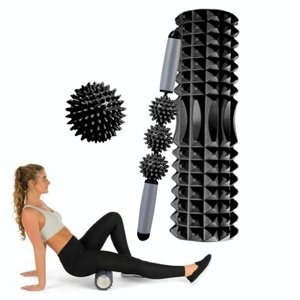 3 In 1 Hollow Foam Roller Set For Muscle Relaxation And Yoga 45Cm Black Foam Rollers