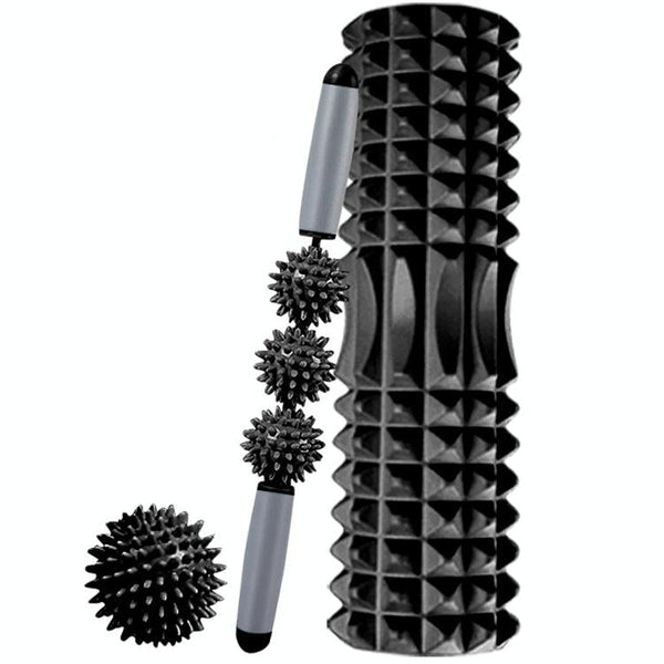 3 In 1 Hollow Foam Roller Set For Muscle Relaxation And Yoga 45Cm Black Foam Rollers