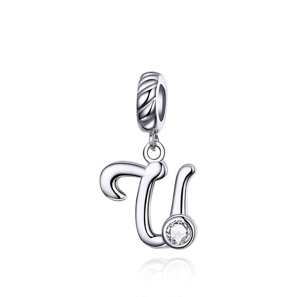 925 Sterling Silver Personalized Letter Pendant For Diy Bracelets & Necklaces Style U Charms & Pendants