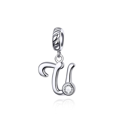925 Sterling Silver Personalized Letter Pendant For Diy Bracelets & Necklaces Style U Charms & Pendants