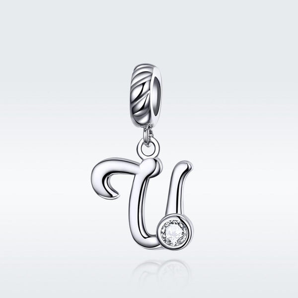 925 Sterling Silver Personalized Letter Pendant For Diy Bracelets & Necklaces Style U Charms & Pendants
