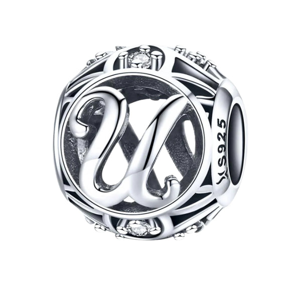 925 Sterling Silver Personalized Letter Beads For Diy Bracelets & Necklaces Style U Charms & Pendants