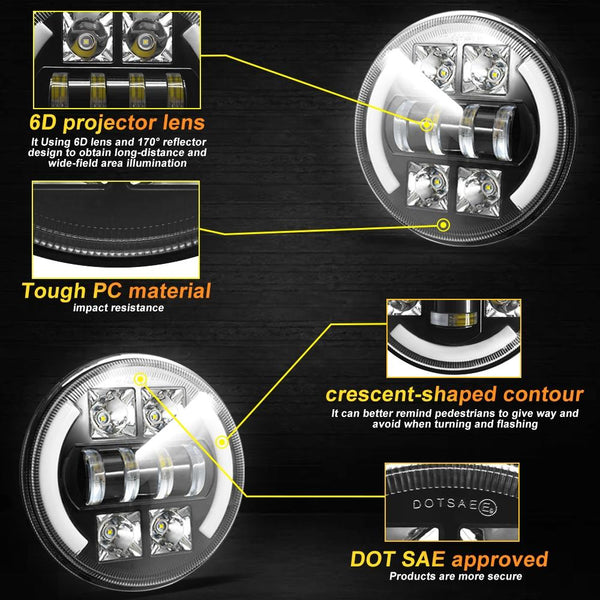 Car 7 Inch Dc9 30V Led Headlight Modification Accessories For Jeep Wrangler Led Car Lights