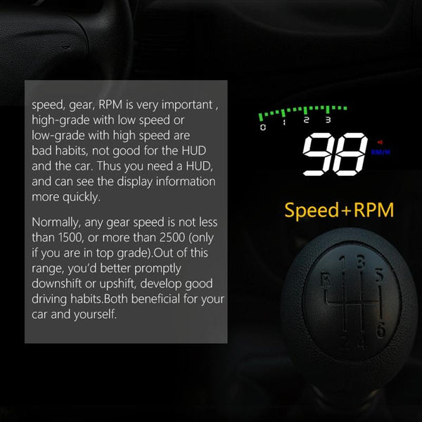3.5 Inch Vehicle Head Up Display Car Speed Engine Revs Water Temp Voltage Mileage Other Instruments & Gauges