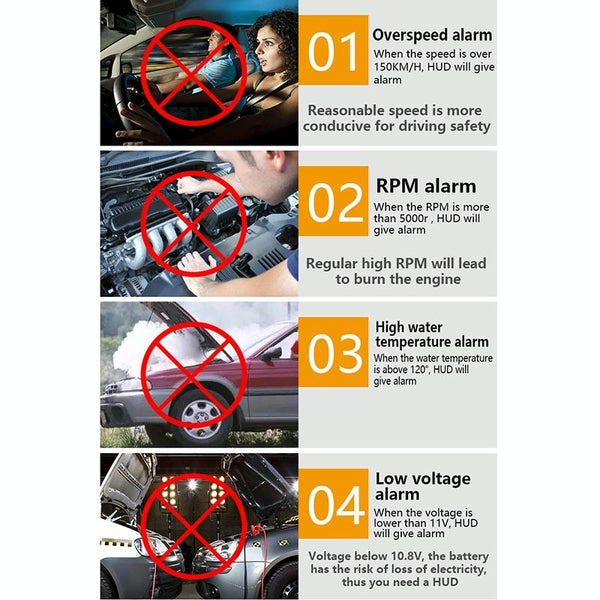 3.5 Inch Vehicle Head Up Display Car Speed Engine Revs Water Temp Voltage Mileage Other Instruments & Gauges