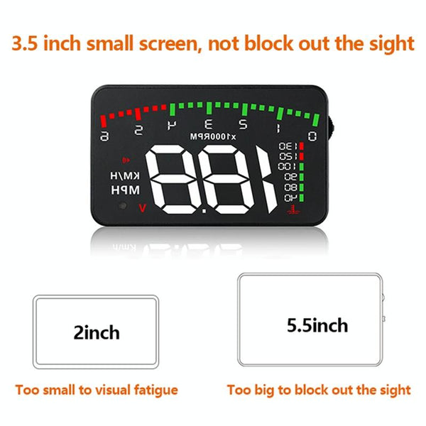 3.5 Inch Vehicle Head Up Display Car Speed Engine Revs Water Temp Voltage Mileage Other Instruments & Gauges