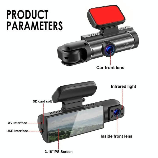 1080P Hd Dual Lens Night Vision Driving Recorder 3.16 Inch Video In Dash Units W/O Gps