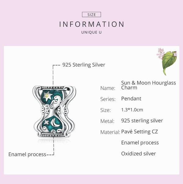 925 Sterling Silver Sun Moon Hourglass Beads Bracelet / Necklace Set Charms & Pendants